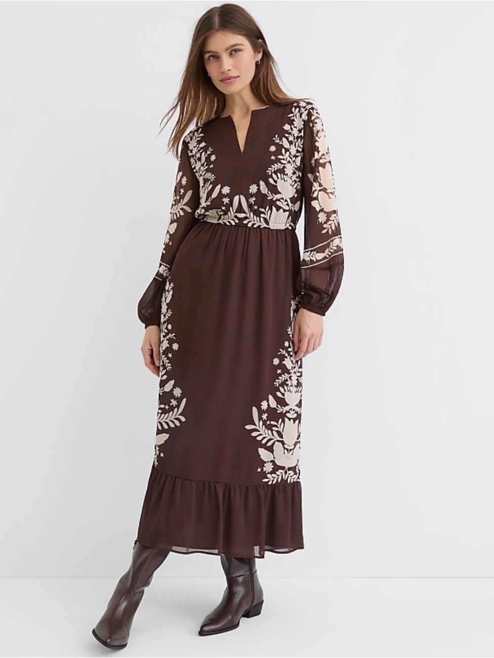 LOFT Floral Garland Flounce Maxi Pocket Dress